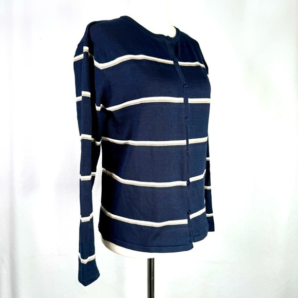 Pendleton cardigan sweater silk blend navy ivory tan stripes Small - Picture 9 of 9